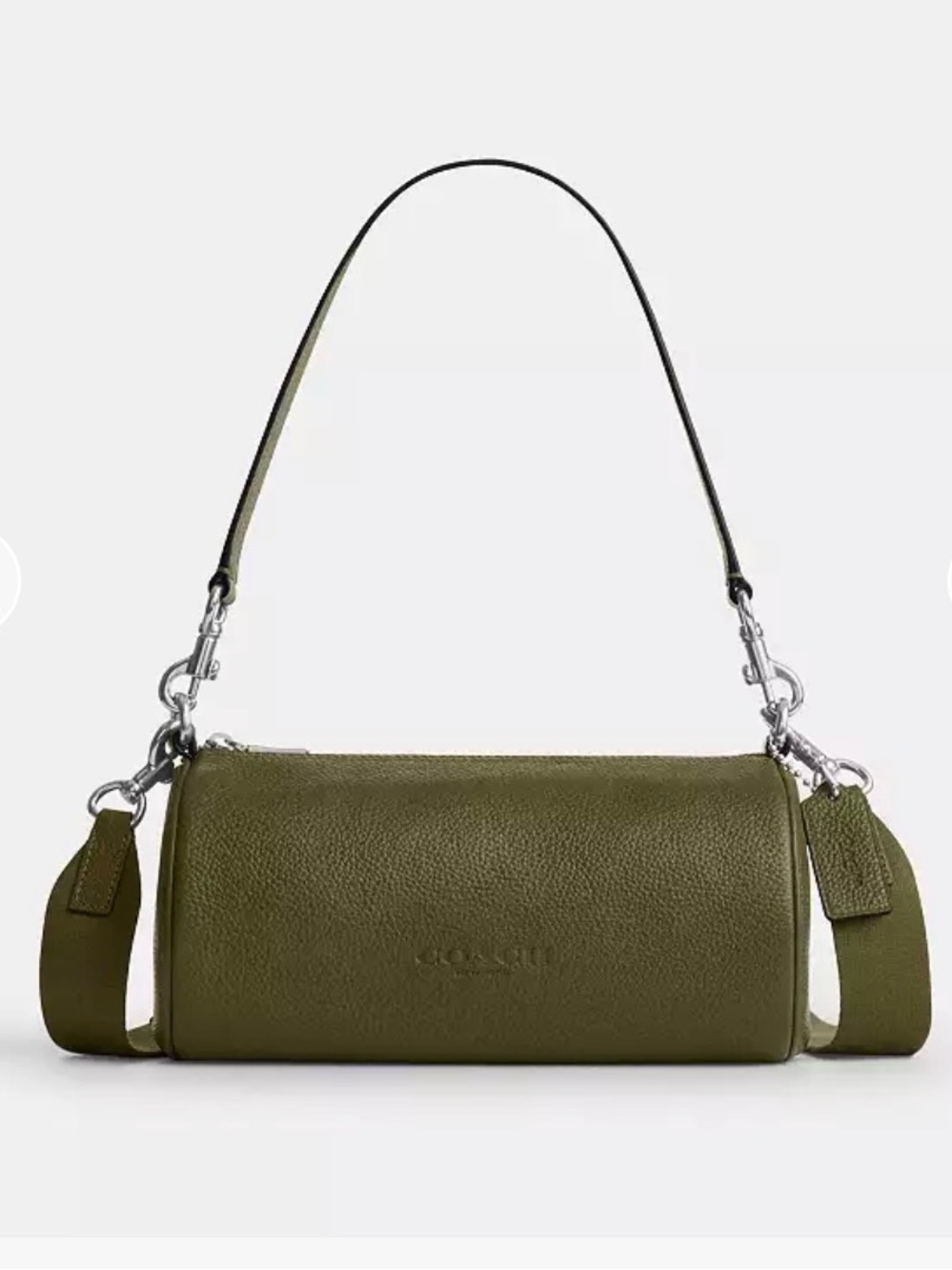 Coach Andre 24 Olive Green Pebbled Leather Barrel Shoulder Bag